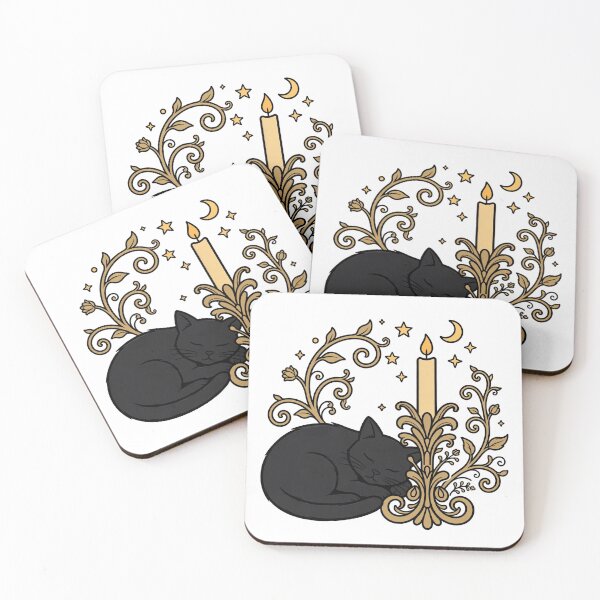 Item preview, Social Battery Low, Candle Lit | Introvert Black Cat with Candle Art Nouveau designed and sold by HexAndHearth.