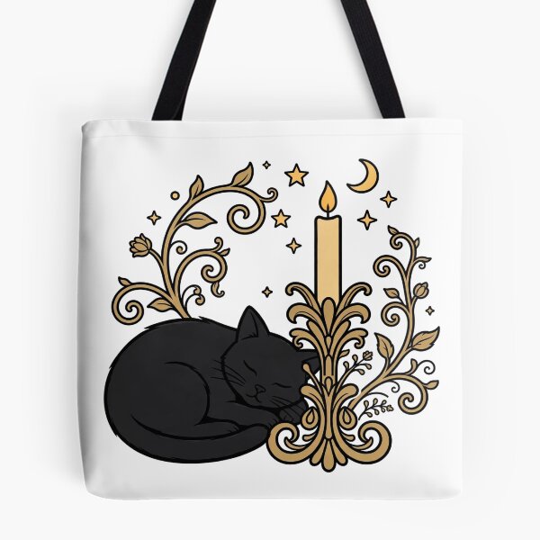 Item preview, Social Battery Low, Candle Lit | Introvert Black Cat with Candle Art Nouveau designed and sold by HexAndHearth.