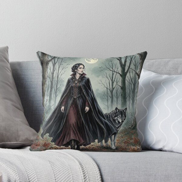 Item preview, Witch and Wolf Familiar, Gothic Moonlit Autumn Forest Art designed and sold by Roberta Calabrese.