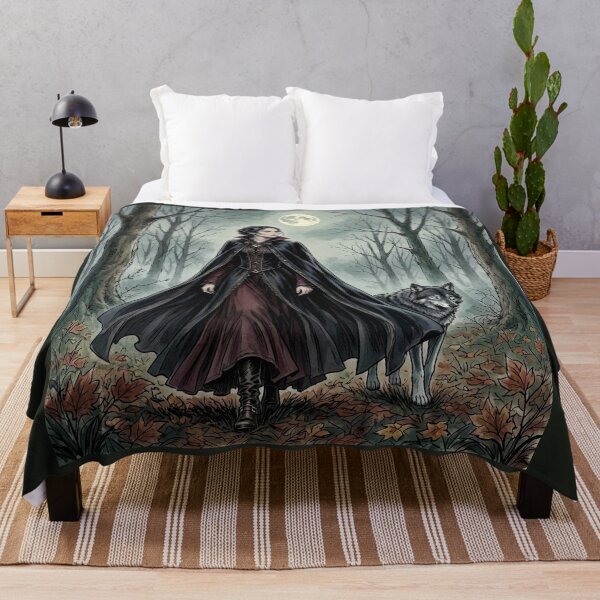 Item preview, Witch and Wolf Familiar, Gothic Moonlit Autumn Forest Art designed and sold by Roberta Calabrese.
