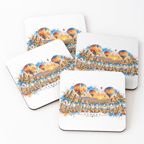 Item preview, Cappadocia Turkey Watercolor Typography – Hot Air Balloons Travel Art designed and sold by DreamPaw Studio.