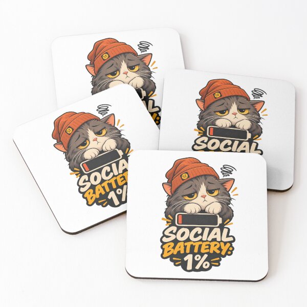 Item preview, Social Battery 1% Funny Orange Cat Sticker designed and sold by Print-Mingle01.