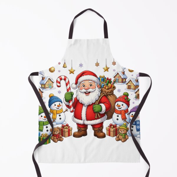 Item preview, Cheerful Santa Claus with Snowmen, Gifts and Winter Village Houses designed and sold by Deepsleepstudio.