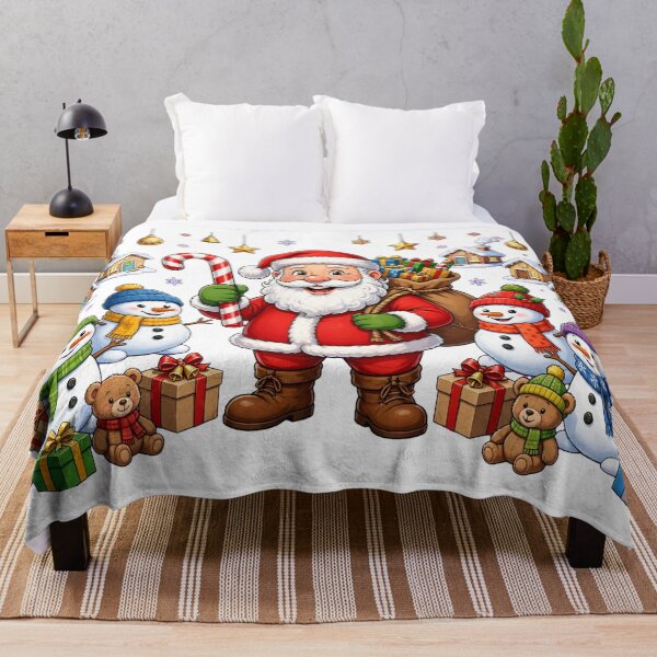 Item preview, Cheerful Santa Claus with Snowmen, Gifts and Winter Village Houses designed and sold by Deepsleepstudio.