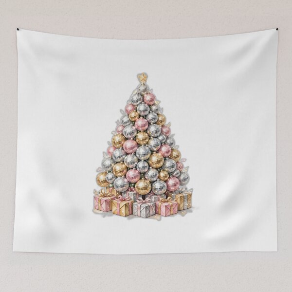Item preview, Disco Ornament Tree - Christmas Tree of Disco Ball Ornaments Pink and Silver Design - Retro Glam Holiday Art - Disco Christmas Gift designed and sold by Foriart.