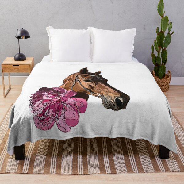 Item preview, Vibrant Horse Portrait with Pink Peonies Colorful Botanical Art designed and sold by TatianaEleonor.