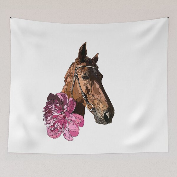 Item preview, Vibrant Horse Portrait with Pink Peonies Colorful Botanical Art designed and sold by TatianaEleonor.