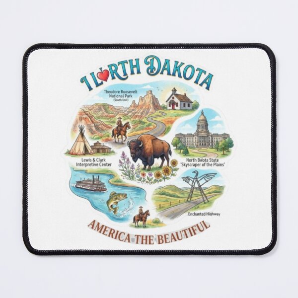 Item preview, North Dakota Tourist Attractions Vintage Sunset Bison & Badlands designed and sold by Illumine-World.