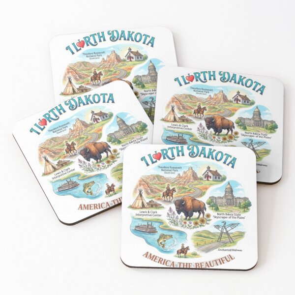 Item preview, North Dakota Tourist Attractions Vintage Sunset Bison & Badlands designed and sold by Illumine-World.