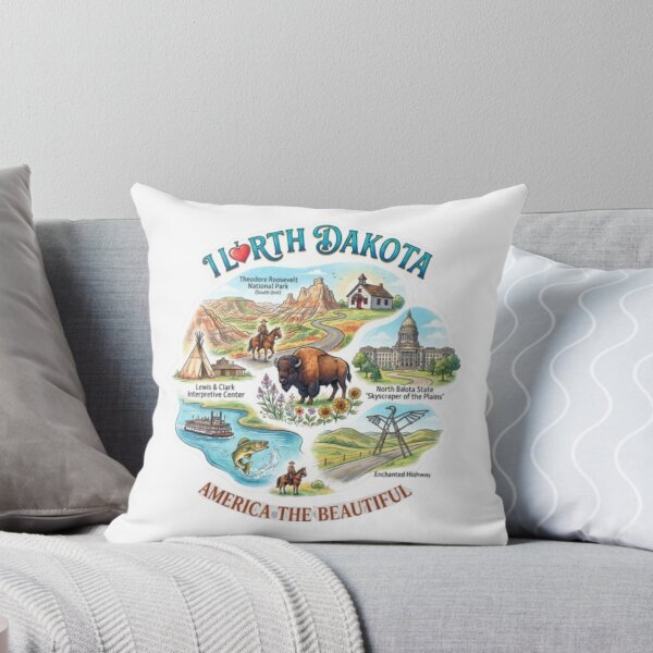 Item preview, North Dakota Tourist Attractions Vintage Sunset Bison & Badlands designed and sold by Illumine-World.