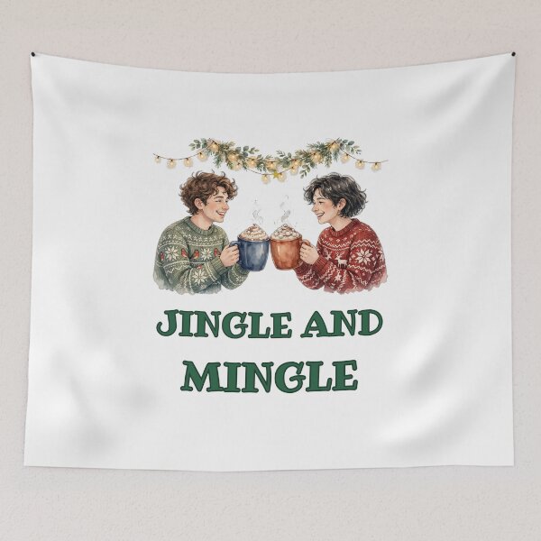 Item preview, Jingle and Mingle - Friends Clinking Cocoa Mugs Under String Lights Watercolor - Cozy Holiday designed and sold by Foriart.