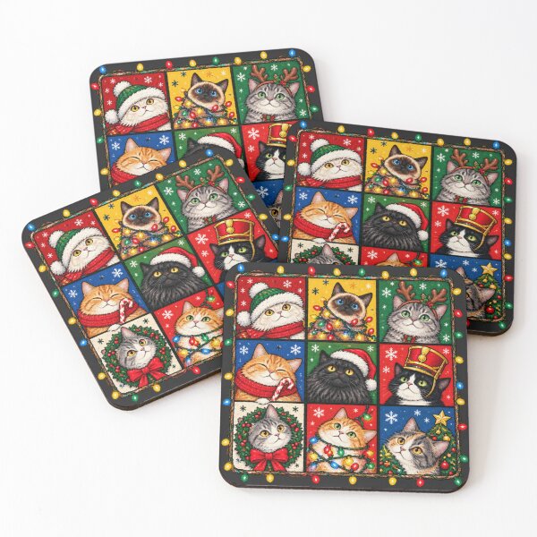 Item preview, Cats Grid Nine Holiday Cats Festive Lights Collage designed and sold by Cuiroblinda.