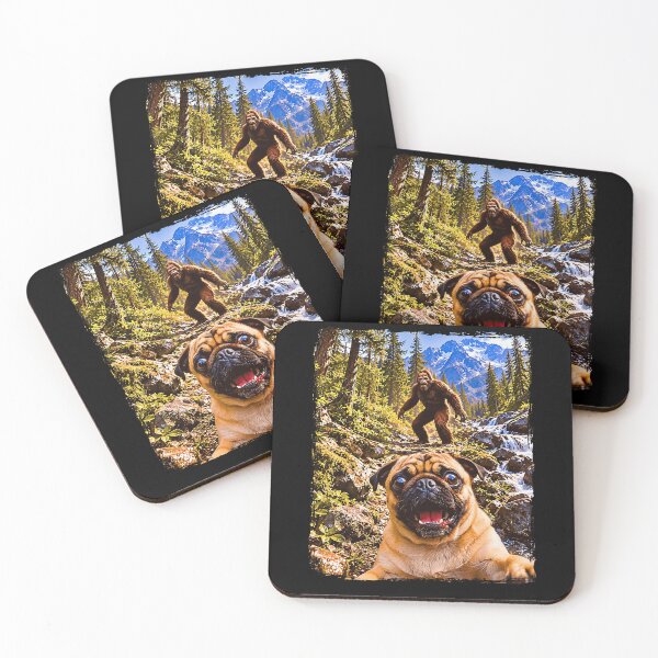 Item preview, Funny Pug Selfie Running Away From Bigfoot Vintage designed and sold by Brasovbit.