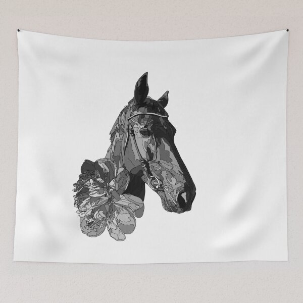 Item preview, Elegant Monochrome Horse Portrait with Peonies Minimalist Art designed and sold by TatianaEleonor.