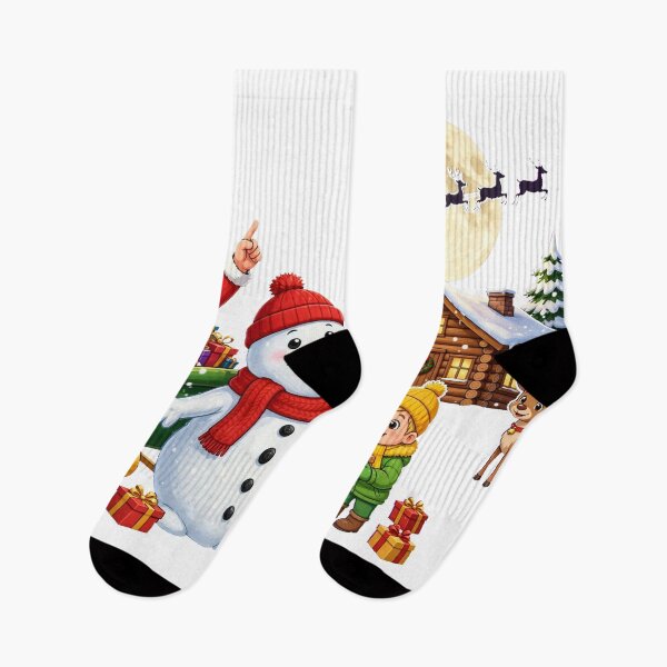 Item preview, Santa Claus with Snowman and Children, Winter Cabin and Full Moon with Flying Sleigh designed and sold by Deepsleepstudio.