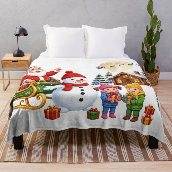 Item preview, Santa Claus with Snowman and Children, Winter Cabin and Full Moon with Flying Sleigh designed and sold by Deepsleepstudio.