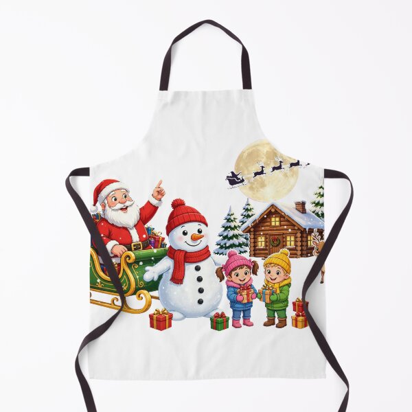 Item preview, Santa Claus with Snowman and Children, Winter Cabin and Full Moon with Flying Sleigh designed and sold by Deepsleepstudio.