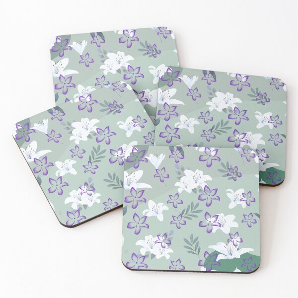 Item preview, Elegant White Lilies and Purple Flowers Botanical Pattern designed and sold by Lougud.