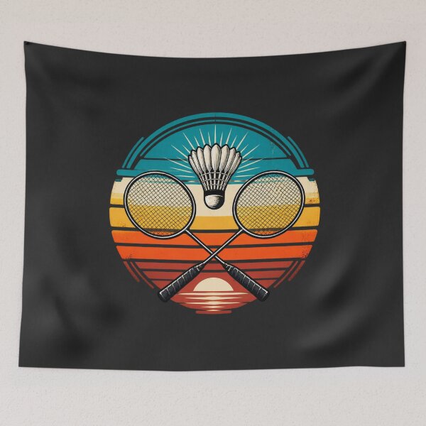 Item preview, Badminton Rackets Shuttlecock Retro Sunset Circular Emblem designed and sold by Cuiroblinda.