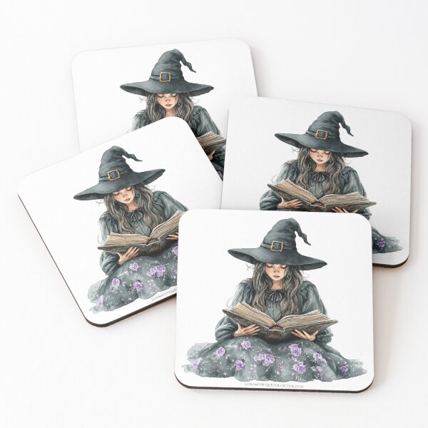Item preview, Floral Lavender Roses Witch Reading a Spell Book  designed and sold by lunamystique1.