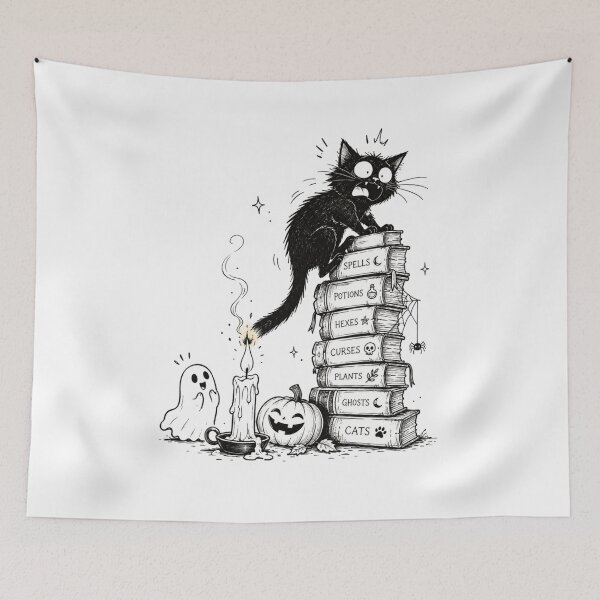 Item preview, Mischievous Black Cat on Books – Whimsical Gothic Halloween designed and sold by Blink Art Studio.