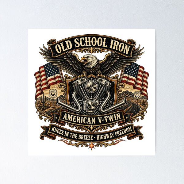 Item preview, Old School Iron Knees In The Breeze - American V-Twin Cruiser Bald Eagle Crest designed and sold by SwushosShirtz.