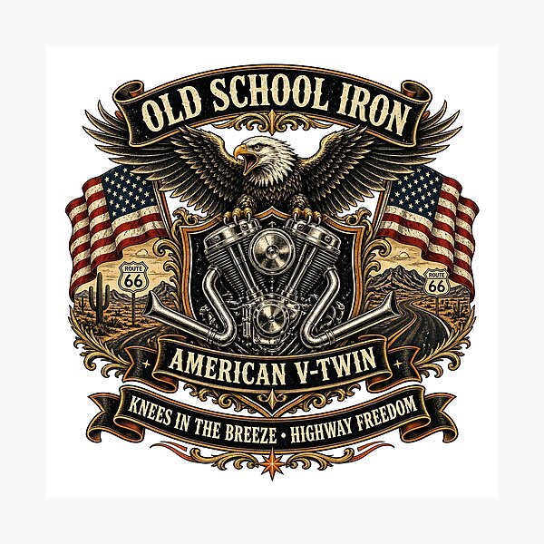 Item preview, Old School Iron Knees In The Breeze - American V-Twin Cruiser Bald Eagle Crest designed and sold by SwushosShirtz.