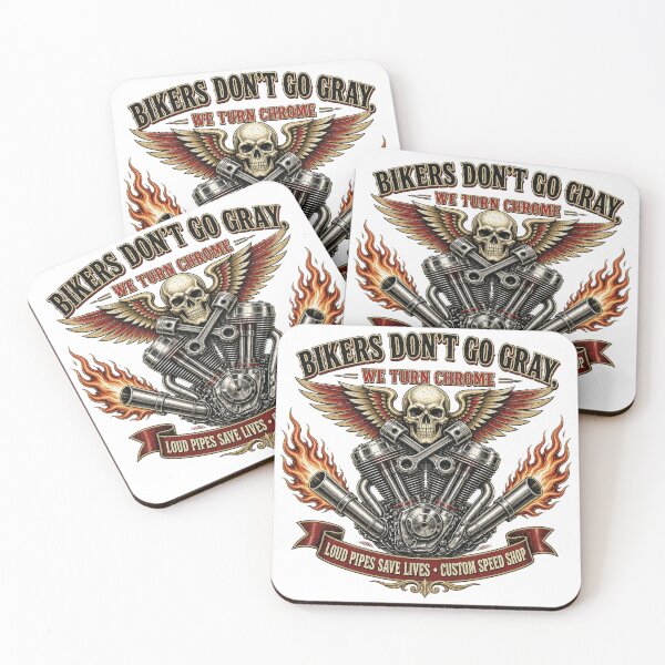 Item preview, Bikers Don't Go Gray We Turn Chrome - Vintage V-Twin Engine Loud Pipes designed and sold by SwushosShirtz.
