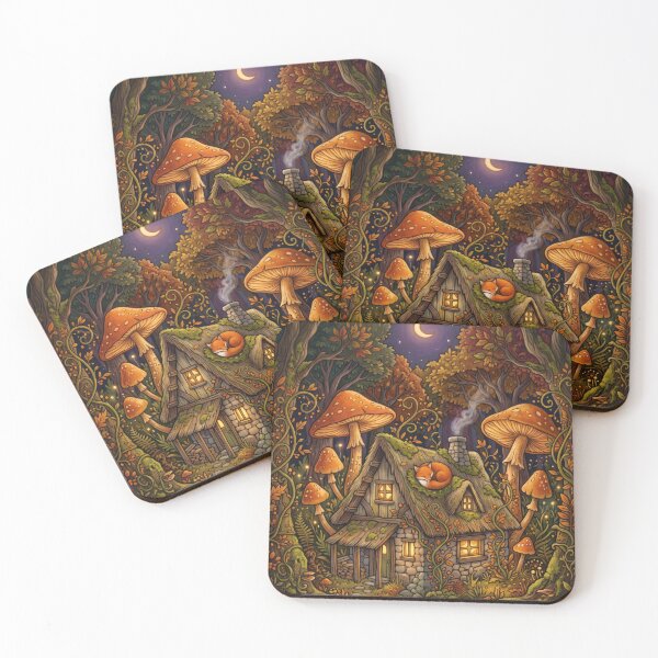 Item preview, Autumn Mushroom Cottage with a Sleeping Fox designed and sold by viking75store.