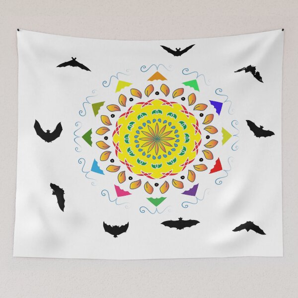 Item preview, Colorful Mandala with Flying Bats Vector Art designed and sold by alaghashop9.