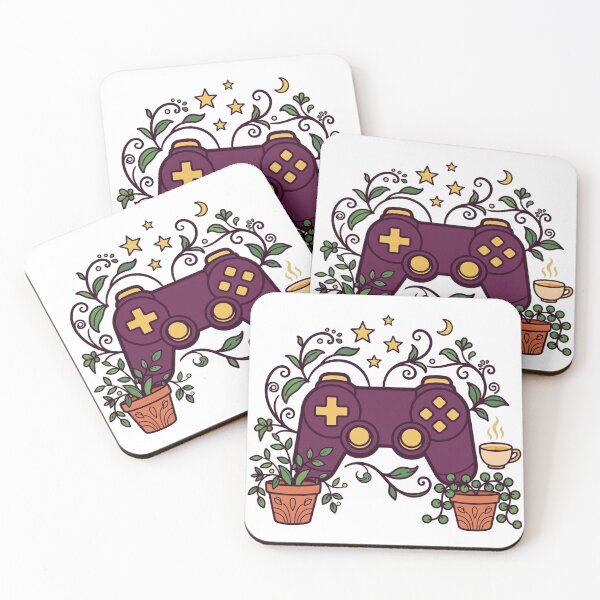 Item preview, Cozy Gaming | Plum Controller with Plants, Tea, and Gold Stars designed and sold by HexAndHearth.