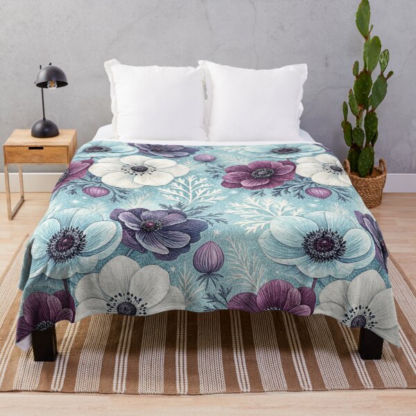 Item preview, Frosted Anemones Winter Floral Pattern designed and sold by Storybook Botanica.