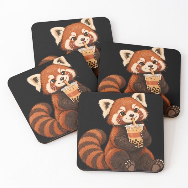 Item preview, Cute Red Panda Drinking Bubble Tea – Vintage Boba Lover designed and sold by Ajdaprint.
