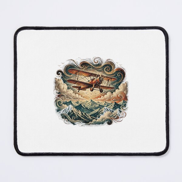Item preview, Vintage Biplane Over Mountains Engraving Aviation Illustration designed and sold by Paws & Pine Studio.