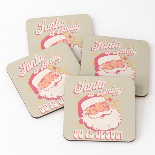 Item preview, Santa Is Coming So Is Jesus – Retro Christian Christmas designed and sold by Grace Works Studio by Kelly Florence .