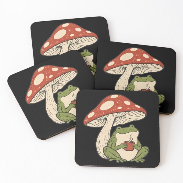 Item preview, Cozy Frog Drinking Tea Under a Mushroom – Vintage Cottagecore designed and sold by Ajdaprint.