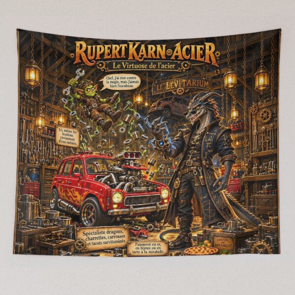 Item preview, Rupert Karn Steel – The Virtuoso of Steel | Magic Garage The Levitarium | Steampunk Fantasy Poster – Sir Marley's Friends designed and sold by sirmarleyart.