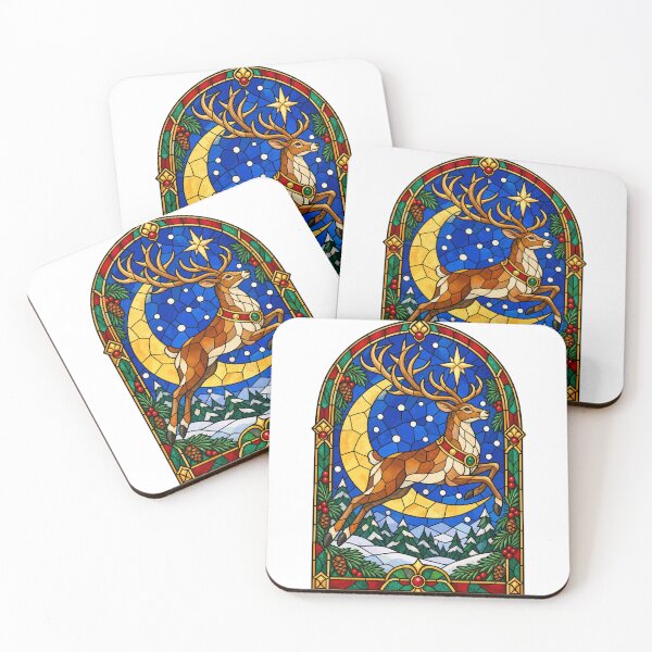 Item preview, Stained Glass Reindeer Leaping Over Crescent Moon designed and sold by codex401.