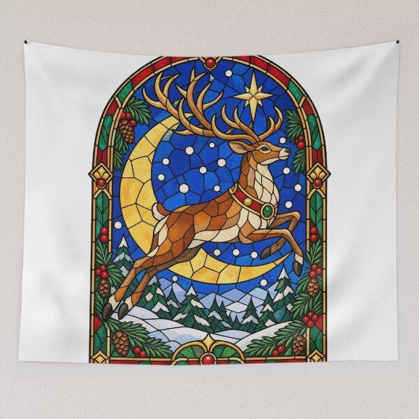 Item preview, Stained Glass Reindeer Leaping Over Crescent Moon designed and sold by codex401.