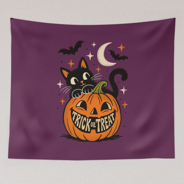 Item preview, Retro Trick or Treat Black Cat & Pumpkin designed and sold by OHBOY! Handmade.