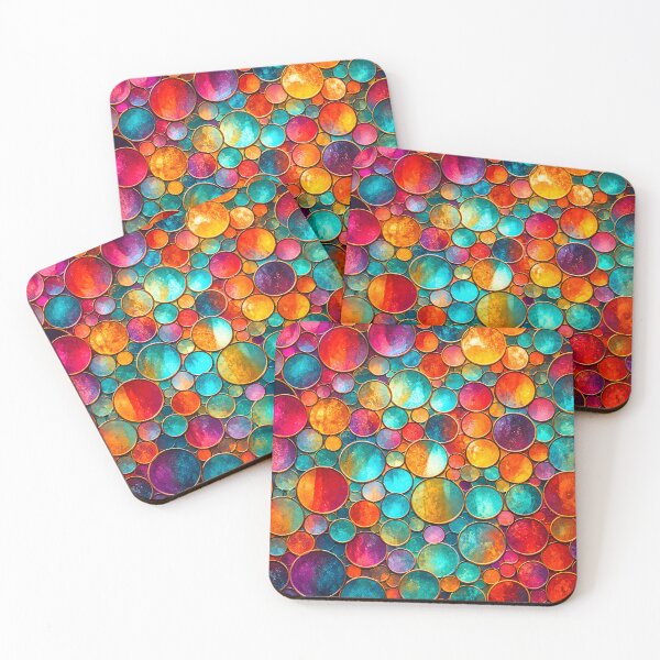 Item preview, Colorful Stained Glass Bubbles - Teal Magenta Orange Abstract Circle Pattern designed and sold by IRON SIREN.