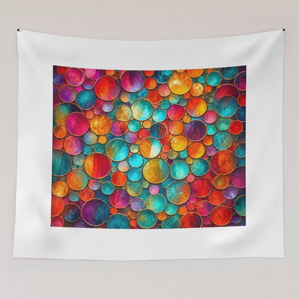 Item preview, Colorful Stained Glass Bubbles - Teal Magenta Orange Abstract Circle Pattern designed and sold by IRON SIREN.