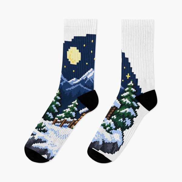 Item preview, Pixel Art Snowy Log Cabin Winter Night Mountains designed and sold by codex401.