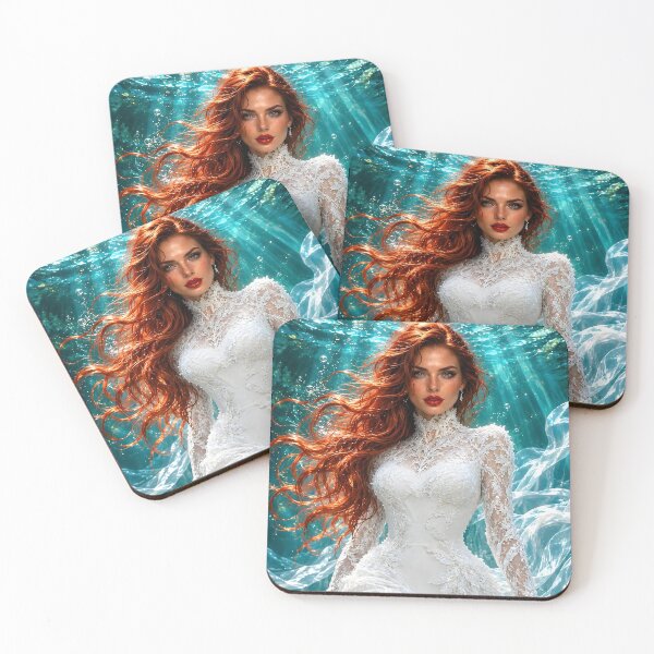 Item preview, Enchanted Underwater Bride – Red Hair and White Lace Fantasy Art designed and sold by IRON SIREN.