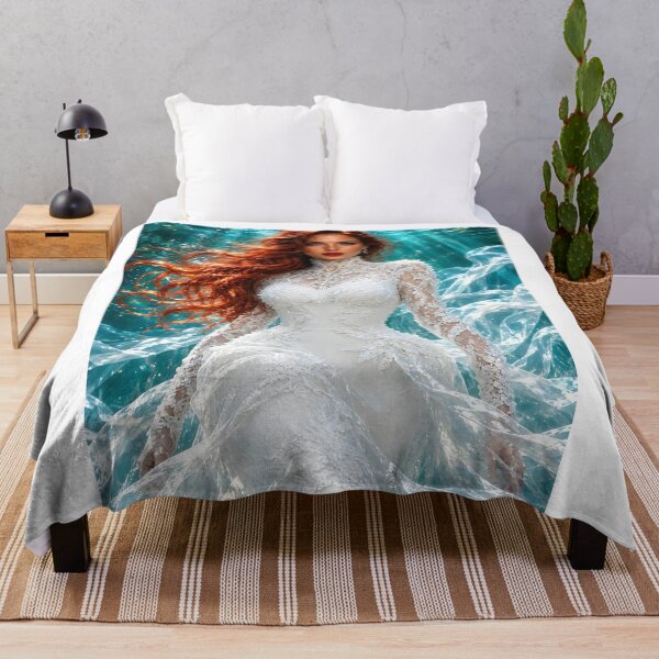 Item preview, Enchanted Underwater Bride – Red Hair and White Lace Fantasy Art designed and sold by IRON SIREN.