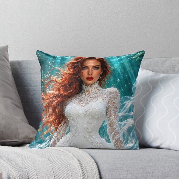 Item preview, Enchanted Underwater Bride – Red Hair and White Lace Fantasy Art designed and sold by IRON SIREN.