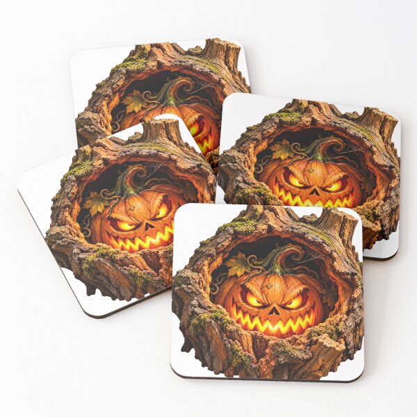 Item preview, Glowing Evil Jack O Lantern Inside Hollow Tree Stump Halloween Art designed and sold by ArtSpark Studio.
