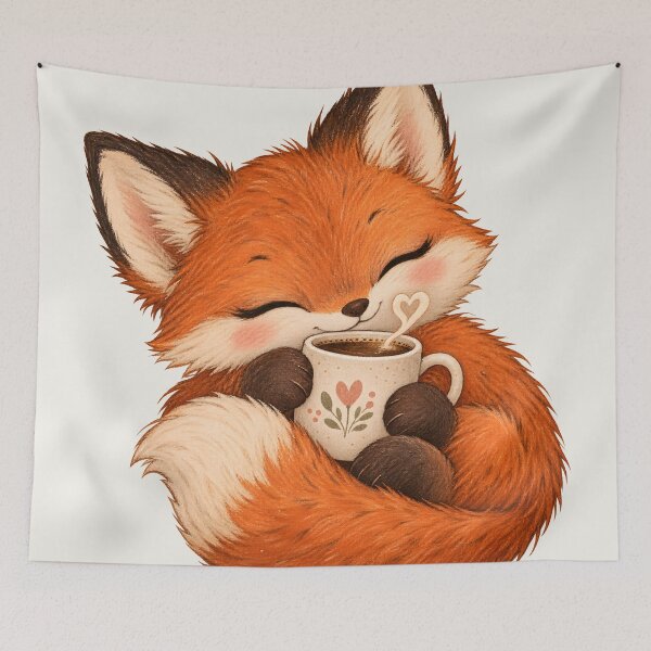 Item preview, Cozy Little Fox with Coffee Cute Autumn Cottagecore Aesthetic T-Shirt designed and sold by Sobalvarro Art & Apparel.