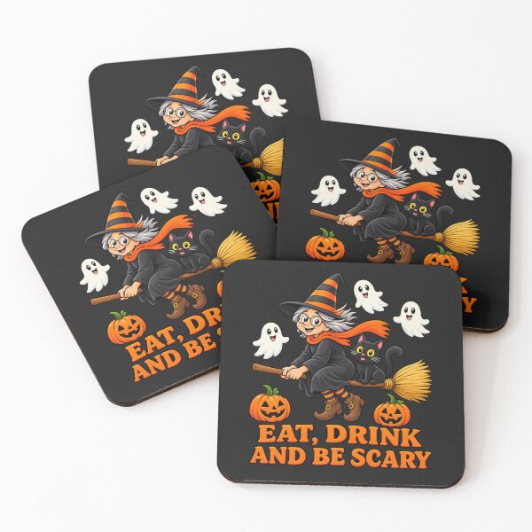 Item preview, Halloween Witch flying with cat ghosts and pumpkin's  designed and sold by JamesDunican.