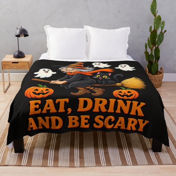 Item preview, Halloween Witch flying with cat ghosts and pumpkin's designed and sold by JamesDunican.